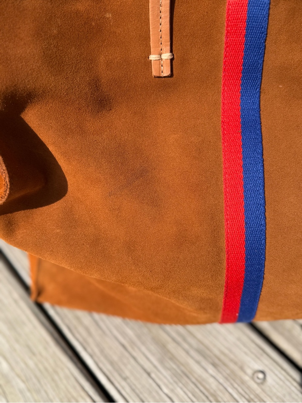 Clare V. Old Money Suede Simple Tote Camel Racing Stripe GUC - Picture 3 of 11